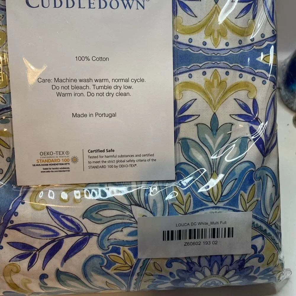 SET 4 Cuddledown Blue Medallion Full Duvet Cover 2 Std Shams 1 Standard Queen PC